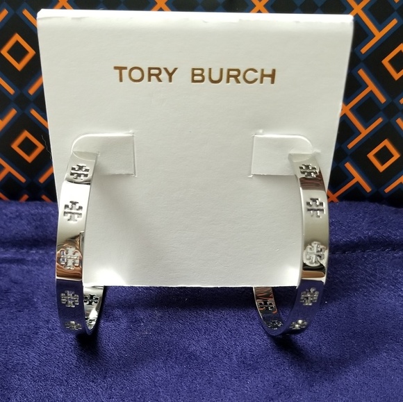 Tory Burch Jewelry - Tory Burch Silver Pierced T Hoop Earrings